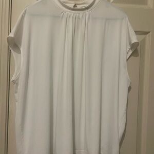 H&M White Pleated Blouse with Mandarin Collar